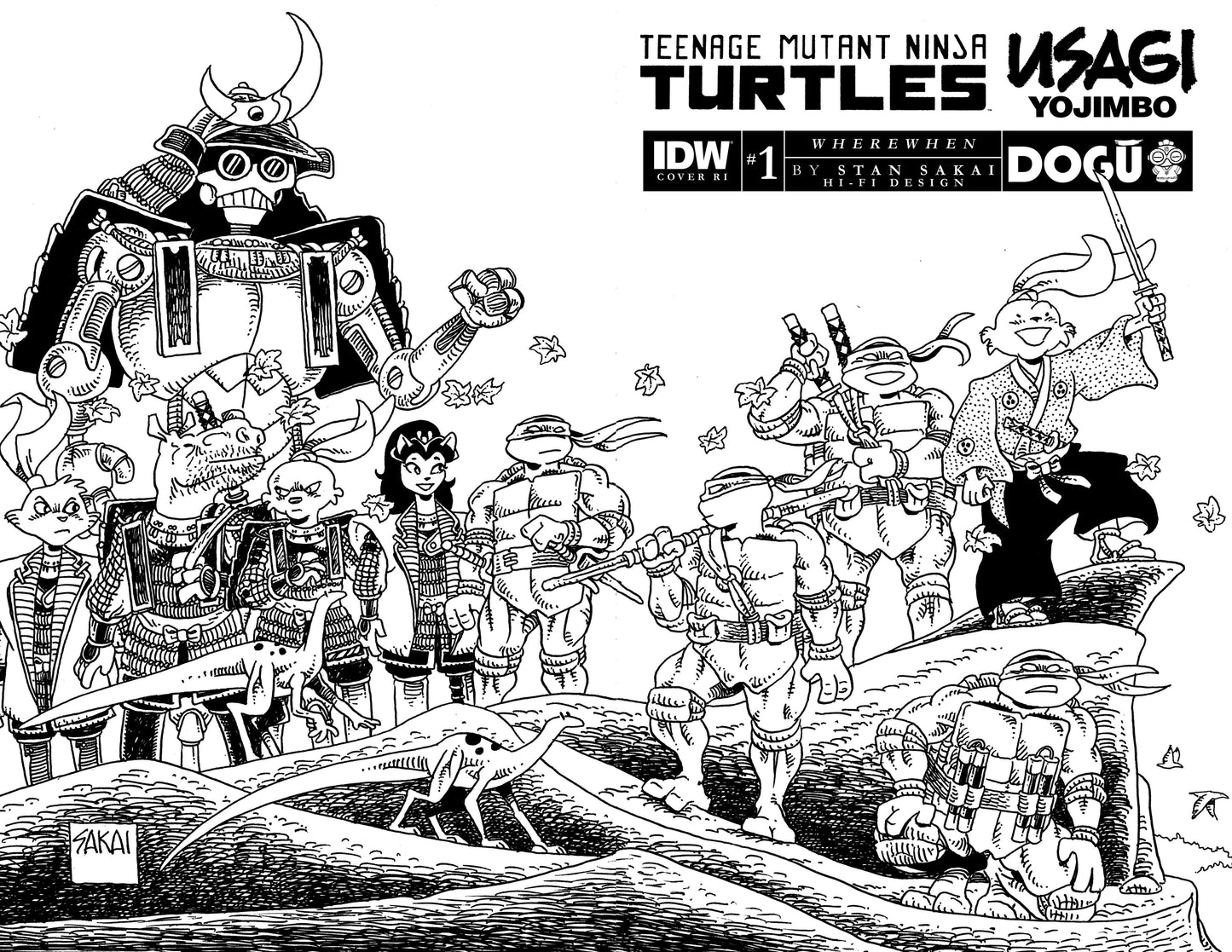 TMNT USAGI YOJIMBO WHEREWHEN #1 CVR E 1:25 INCV SAKAI B&W - Comicbookeroo