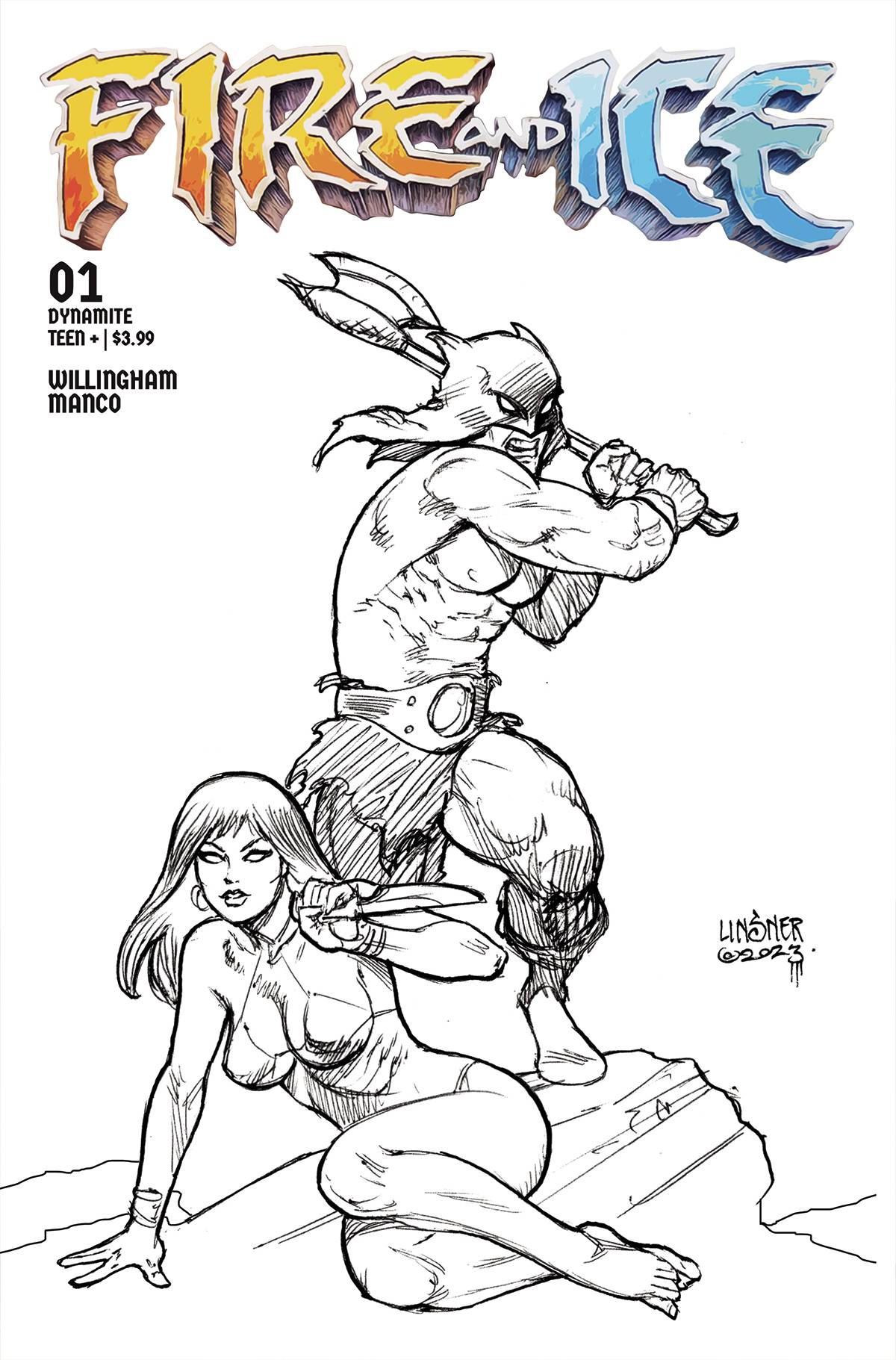 FIRE AND ICE #1 CVR H 1:15 INCV LINSNER LINE ART - Comicbookeroo