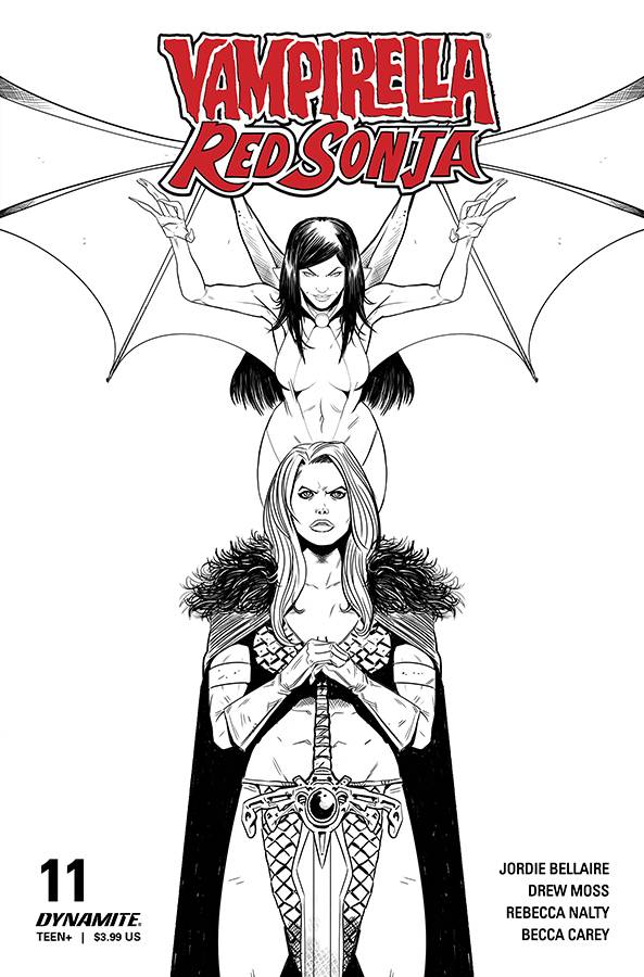 VAMPIRELLA RED SONJA #11 1:10 MOSS B&W INCV - Comicbookeroo