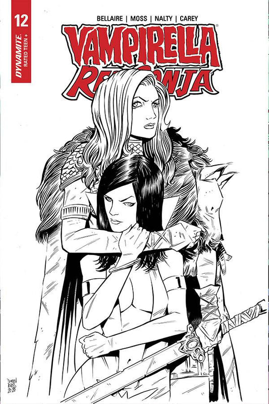 VAMPIRELLA RED SONJA #12 1:10 MOSS B&W INCV - Comicbookeroo